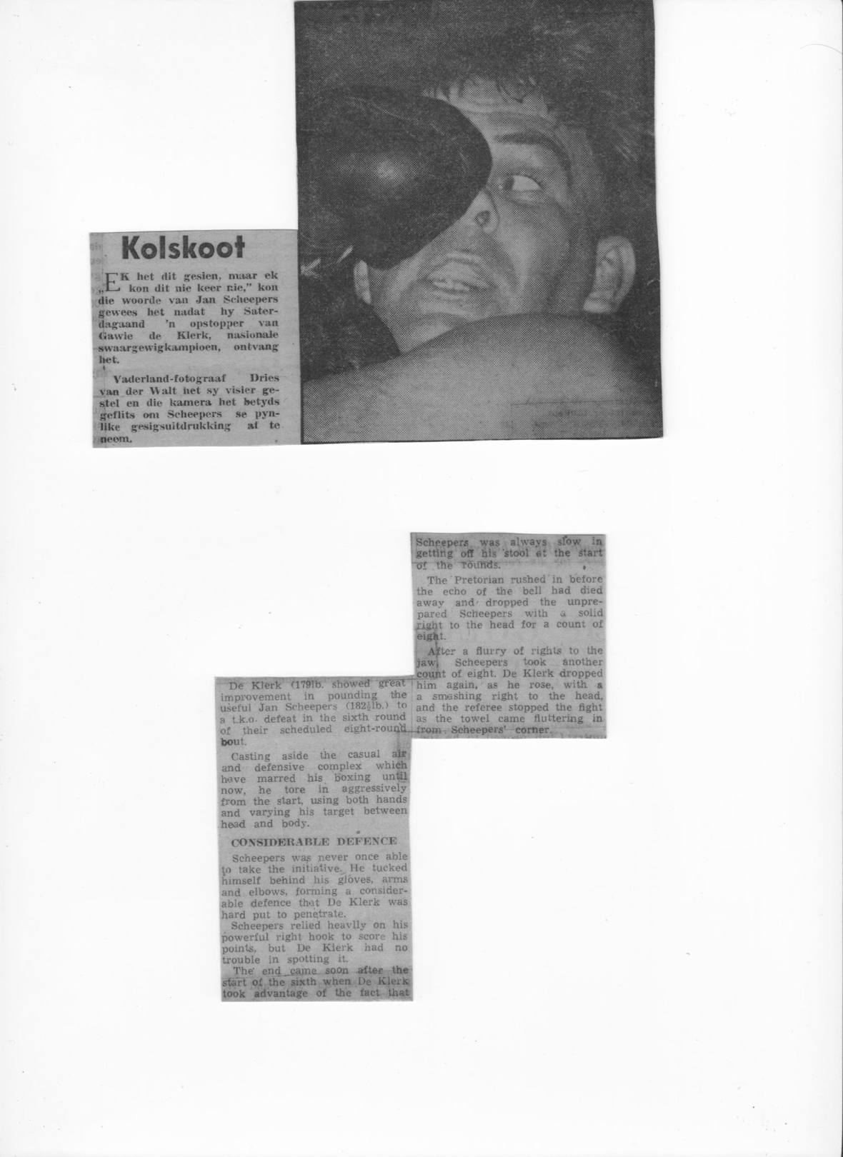 &ldquo;Kolskoot!&rdquo; (Bullseye), the instant Jan Scheepers feels the champion&rsquo;s right, before a sixth-round stoppage.